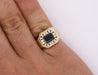 Vintage 2.5 Carat Emerald Cut Blue Sapphire & Diamond Matte Finish Mens Ring