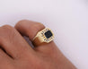 Vintage 2.5 Carat Emerald Cut Blue Sapphire & Diamond Matte Finish Mens Ring