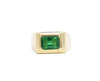 Vintage 3 Carat Emerald-Cut Emerald Bezel Mens Ring in 18K Gold