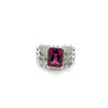 Vintage 3 Carat Radiant Cut Vivid Pink/Purple Tourmaline and Diamond Platinum Ring