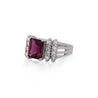 Vintage 3 Carat Radiant Cut Vivid Pink/Purple Tourmaline and Diamond Platinum Ring