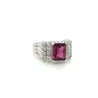 Vintage 3 Carat Radiant Cut Vivid Pink/Purple Tourmaline and Diamond Platinum Ring