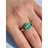 Vintage 3 stone oval cut Colombian Emerald Ring in 18k Yellow Gold