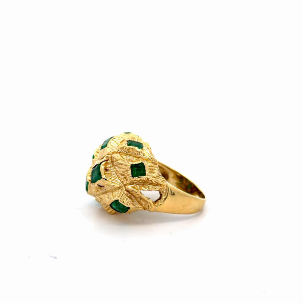 Vintage 3.20 Carat Emerald Bombe Dome Sputnik 18K Gold Statement Ring