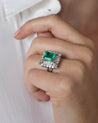 Vintage 3.31 Carat Minor Oil Colombian Emerald and Diamond Cluster Ring in Platinum-Rings-ASSAY