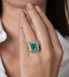 Vintage 3.31 Carat Minor Oil Colombian Emerald and Diamond Cluster Ring in Platinum-Rings-ASSAY