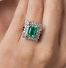 Vintage 3.31 Carat Minor Oil Colombian Emerald and Diamond Cluster Ring in Platinum