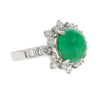 Vintage 3.32 Carat Cabochon Emerald and Diamond Halo Ring in 14K White Gold