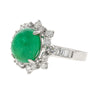 Vintage 3.32 Carat Cabochon Emerald and Diamond Halo Ring in 14K White Gold