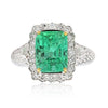 Vintage 3.58 Carat Emerald and Diamond Cocktail Ring in 18k White Gold