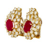 Vintage 4.50 Carat Red Ruby and Diamond Clip On Earrings in 18K Yellow Gold