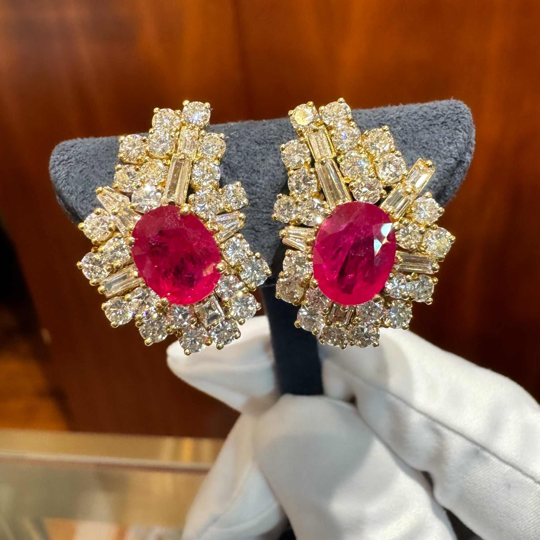 18k Yellow Ruby Diamond Earrings Yellow Gold Vintage Carat Ruby