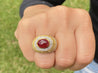 Vintage 5 Carat Cabochon Ruby, Diamond and 18K Gold Retro Bezel Rope Style Ring