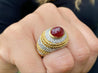 Vintage 5 Carat Cabochon Ruby, Diamond and 18K Gold Retro Bezel Rope Style Ring