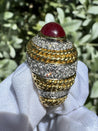 Vintage 5 Carat Cabochon Ruby, Diamond and 18K Gold Retro Bezel Rope Style Ring