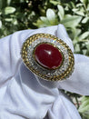 Vintage 5 Carat Cabochon Ruby, Diamond and 18K Gold Retro Bezel Rope Style Ring