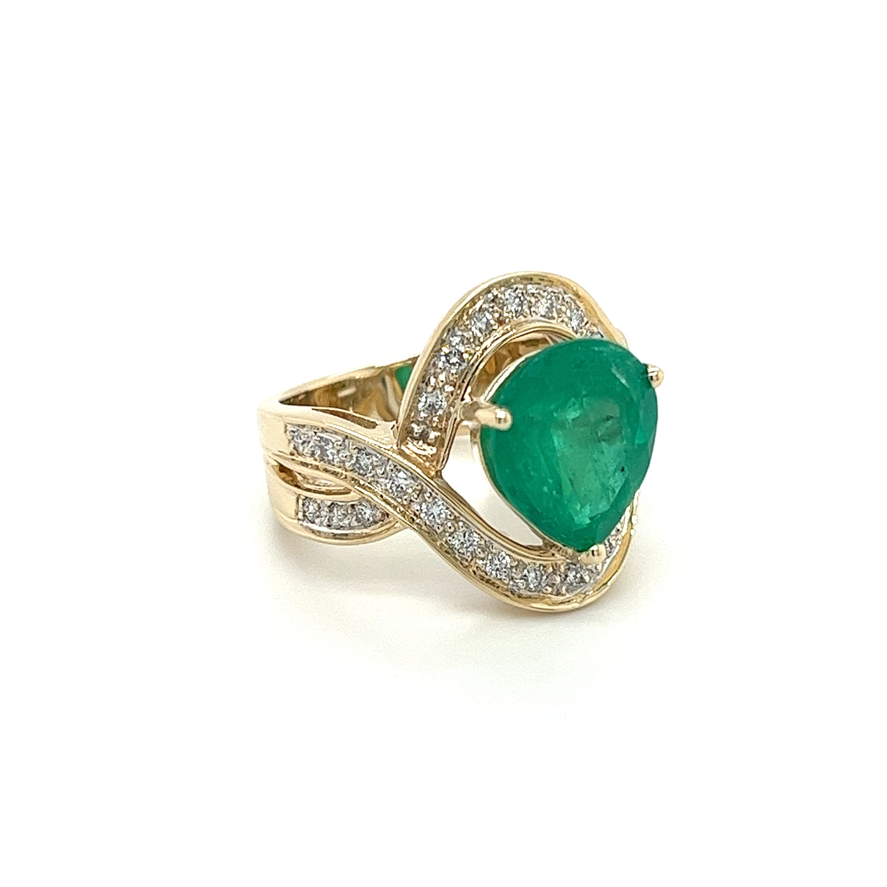 Vintage 5 Carat Pear Cut Emerald Crossover Double Split Band Ring-Emerald Ring-ASSAY