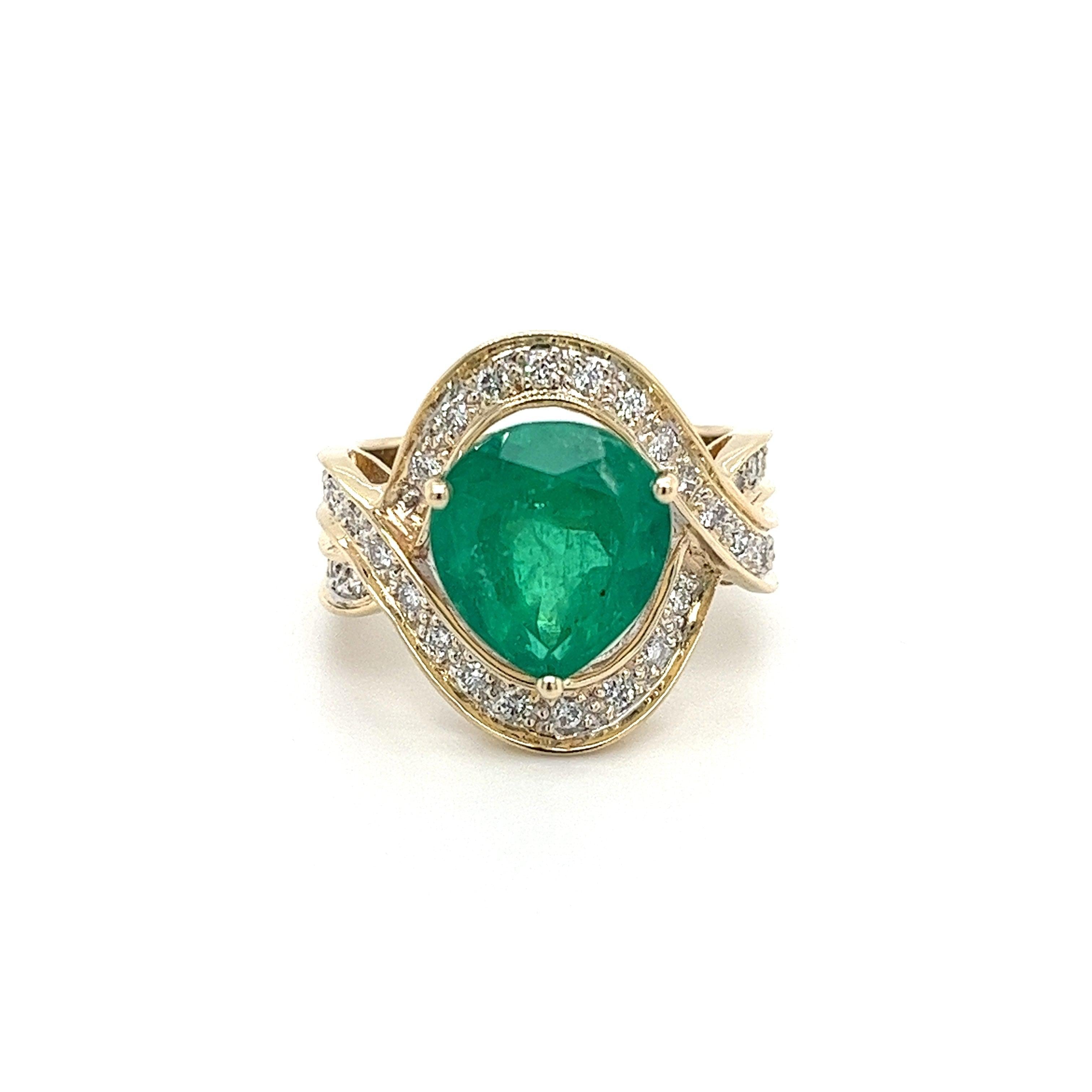 Vintage 5 Carat Pear Cut Emerald Crossover Double Split Band Ring-Emerald Ring-ASSAY