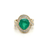 Vintage 5 Carat Pear Cut Emerald Crossover Double Split Shank 14K Gold Ring