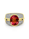 Vintage 6 Carat Pinkish Red Oval Cut Tourmaline Bezel Set Unisex Ring in 18K Yellow Gold