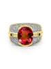 Vintage 6 Karat Pink-Rot Ovalschliff Turmalin Lünette Set Unisex Ring in 18K Gelbgold