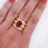 Vintage 6 Carat TW Oval Cut Pinkish-Red Tourmaline with Neon Paraiba Tourmaline and Diamond Ring in 18K Gold