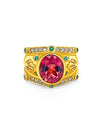 Vintage 6 Carat TW Oval Cut Pinkish-Red Tourmaline with Neon Paraiba Tourmaline and Diamond Ring in 18K Gold