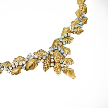 Vintage 7.3 Carat Diamond 18K Gold Textured Floral Leaf Chandelier Necklace – Assay Jewelers