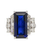 Vintage 8.56 carat Vivid Blue Sapphire and Trapezoid Diamond Ring in Platinum