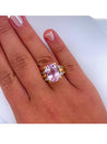 Vintage 9.50 Carat Oval Cut Pink Kunzite with Diamond Side Stone Cocktail Ring in 18K Yellow Gold