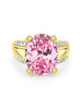 Vintage 9,50 Karat Ovalschliff Pink Kunzit mit Diamant-Seitenstein Cocktail-Ring in 18K Gelbgold