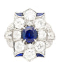 Vintage AGL Certified No Heat Blue Sapphire and Old Euro Cut Diamond Ring in Platinum