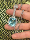 Vintage Art Deco Era GIA Certified Aquamarine and Old Euro Cut Diamond Necklace-Semi Precious Jewelry-ASSAY