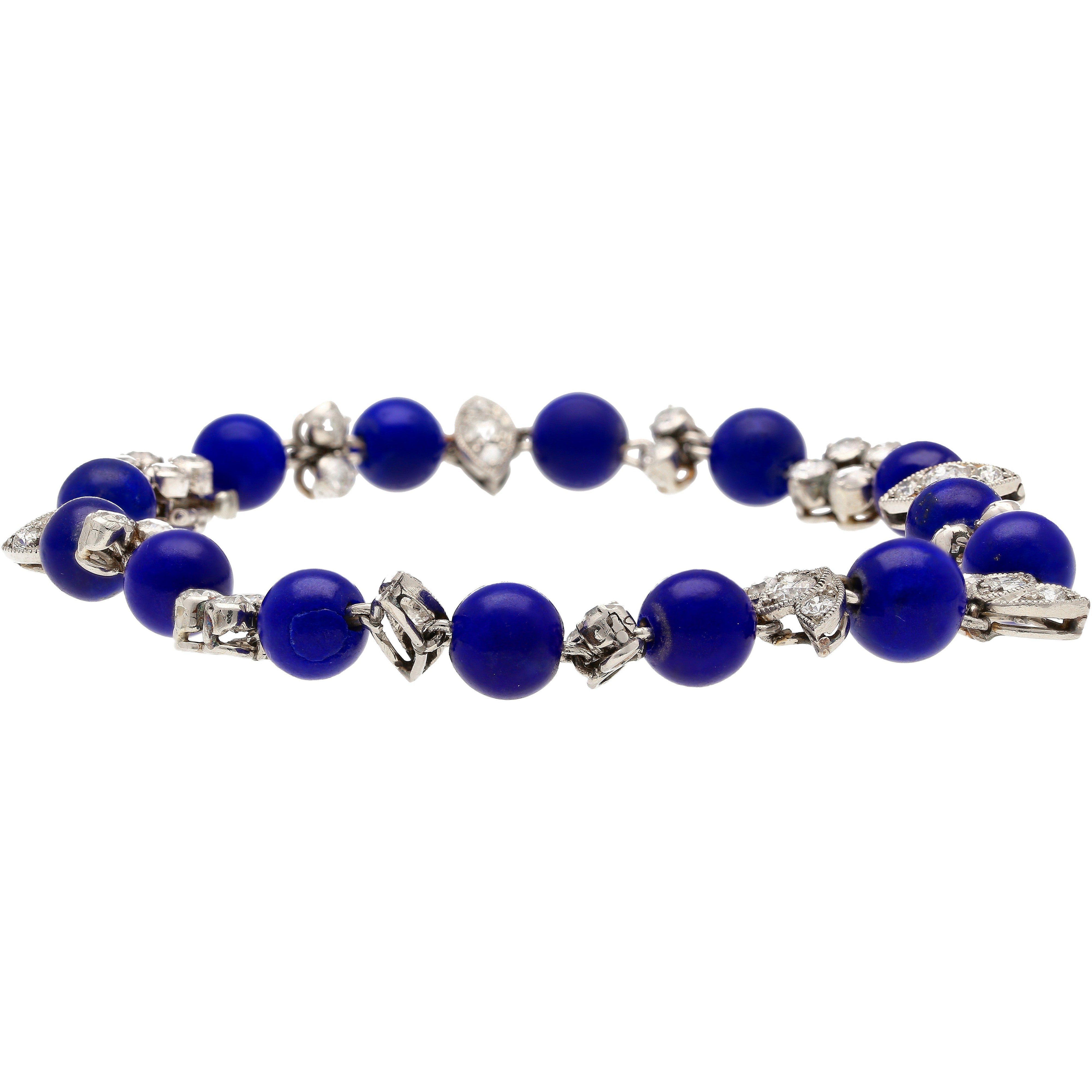 Vintage Art Deco Era Lapis & Diamond Platinum Bracelet-Bracelet-ASSAY