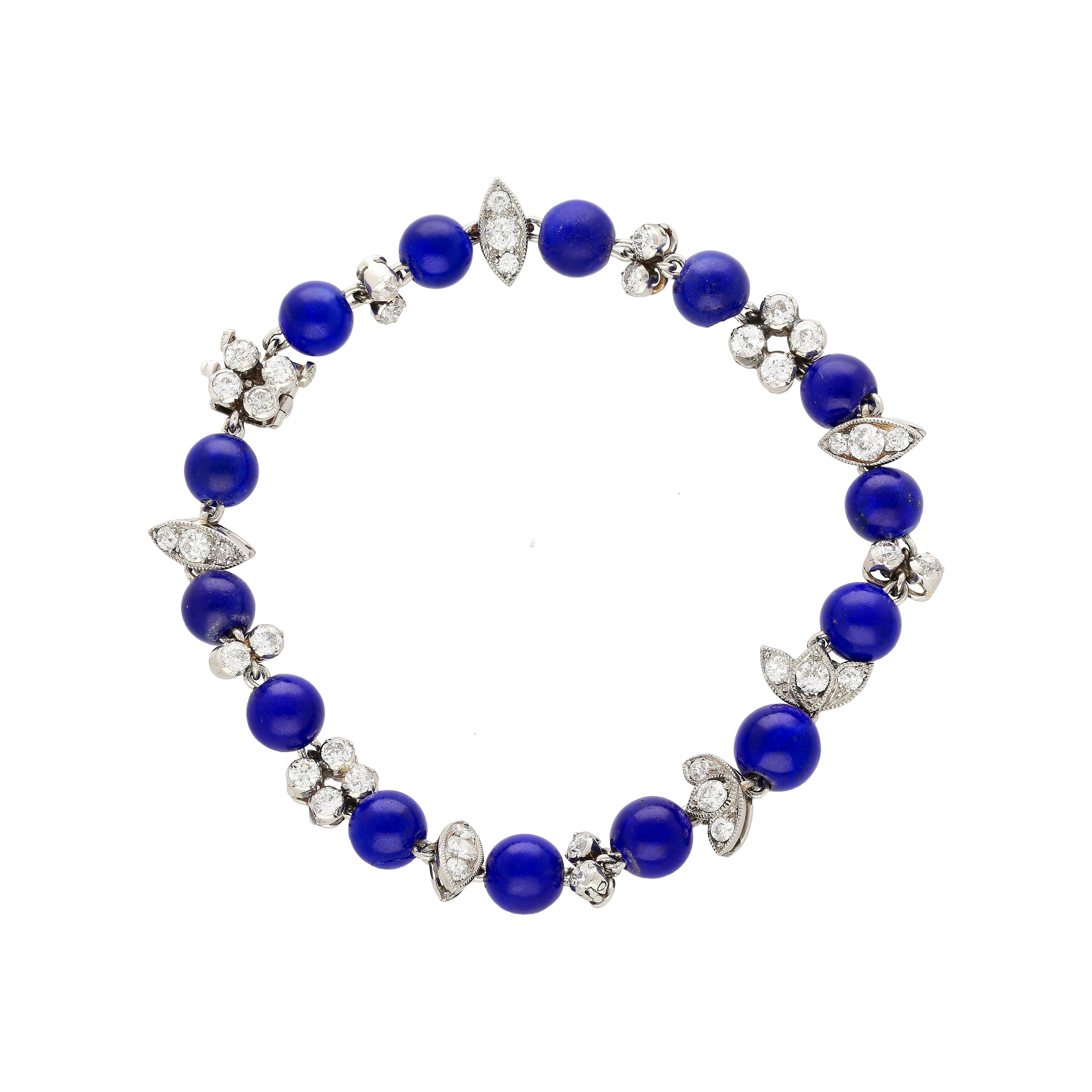 Vintage Art Deco Era Lapis & Diamond Platinum Bracelet-Bracelet-ASSAY