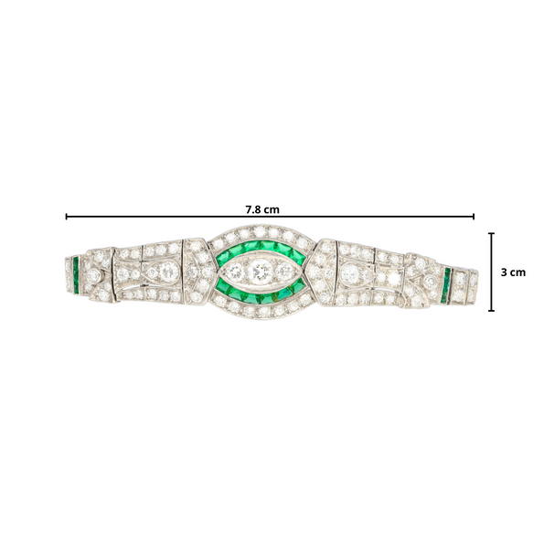 Bracelet Anciens Art déco avec diamants taille Old Euro et émeraudes en platine