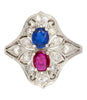 Vintage Art Deco Platinum 1.21 Carat Pink Ruby and Blue Sapphire Ring