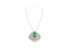 Vintage Art Nouveau Style Carved 18K White Gold Pendant Necklace With Shield Cut Emerald and Diamond Side Stones