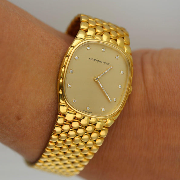 Vintage Audemars Piguet Cobra 18K Gold Diamond Dial Integral Bracelet Watch