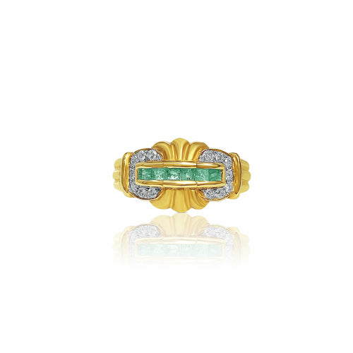 Vintage Baguette Cut Emerald Ring in 14k yellow Gold