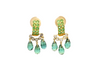 Vintage Briolette Cut Green Tourmaline & Diamond Dangling Stud Earrings in 18K