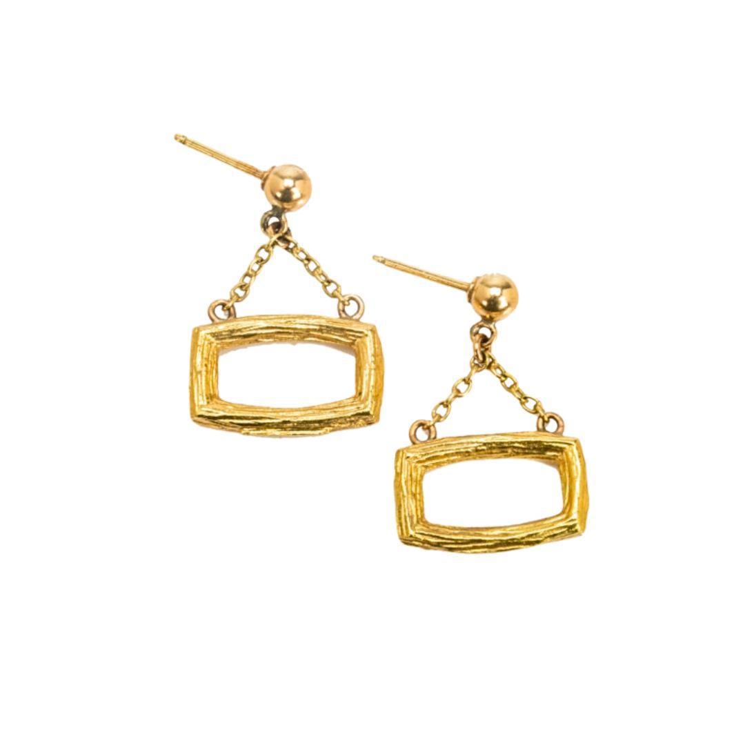 Vintage Bucherer 18K Yellow Gold Brushed Finish Dangle Earrings