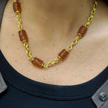 Vintage Carnelian Floral Carved Tube 22K Gold Chain Necklace – Assay Jewelers