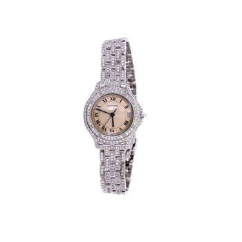 Vintage Cartier 28mm Round Dial Ballon Watch in 18k White Gold with Diamonds – Assay Jewelers