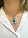 Vintage Carved Platinum 3.16 Carat Vivid Green Minor Oil Emerald Pendant with 4 CTTW in Diamonds-Necklace-ASSAY