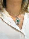 Vintage Carved Platinum 3.16 Carat Vivid Green Minor Oil Emerald Pendant with 4 CTTW in Diamonds-Necklace-ASSAY