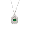 Vintage Carved Platinum 3.16 Carat Vivid Green Minor Oil Emerald Pendant with 4 CTTW in Diamonds-Necklace-ASSAY