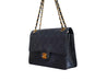 Vintage Chanel Maxi Caviar Leather Charm CC 24K Navy Double Flap Handbag Purse