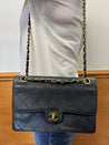 Vintage Chanel Maxi Caviar Leather Charm CC 24K Navy Double Flap Handbag Purse