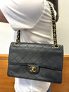 Vintage Chanel Maxi Caviar Leather Charm CC 24K Navy Double Flap Handbag Purse